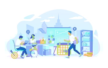 People rushing to meet a deadline at the office